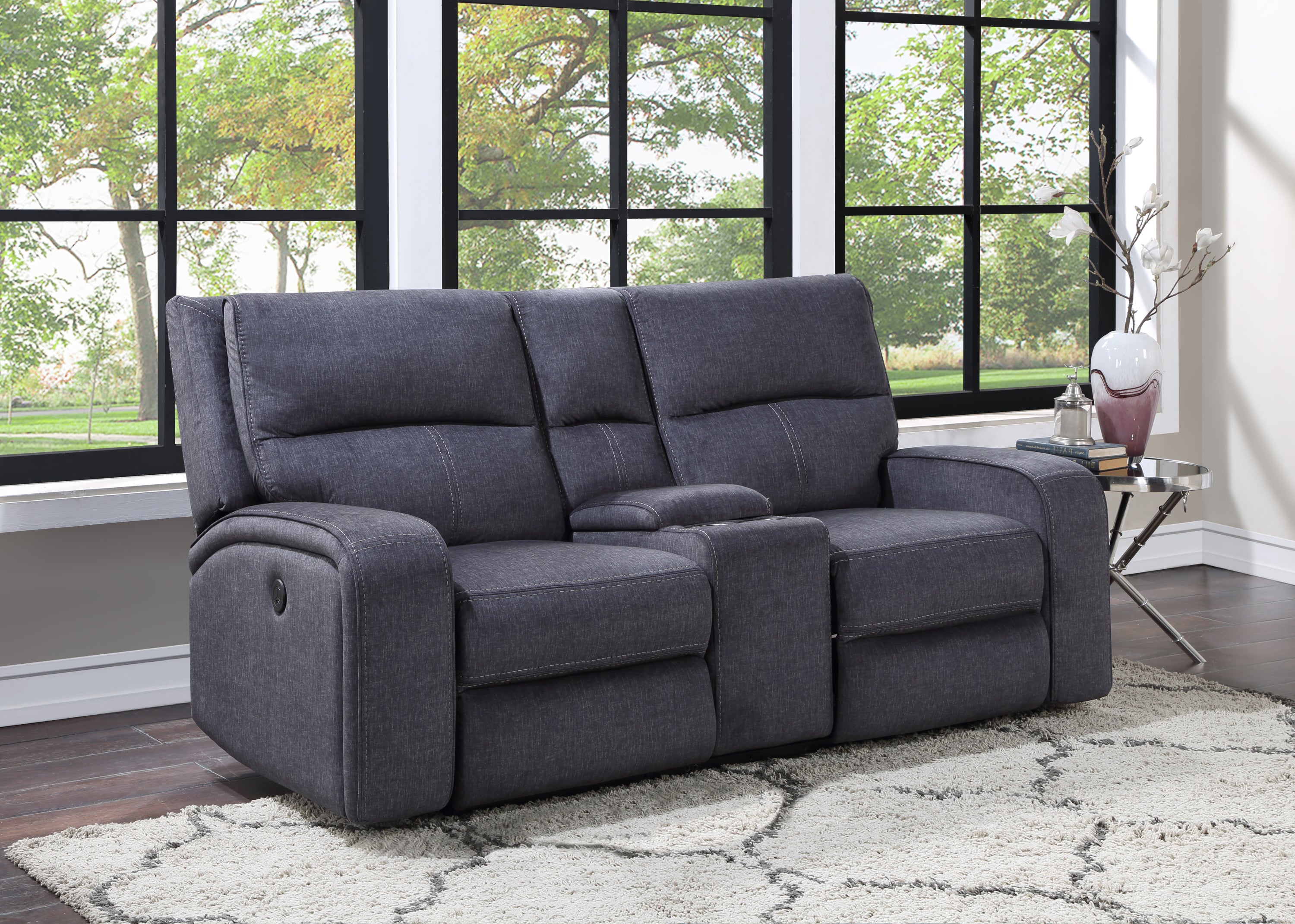 Lovell Power Console Loveseat - Dark Gray Recliner Sofa