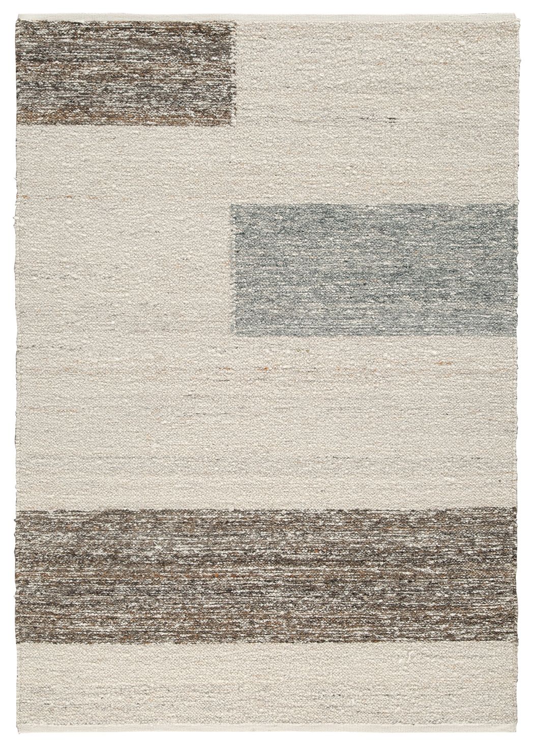 Barus rug with beige ground and gray rectangular blocks, bordered design