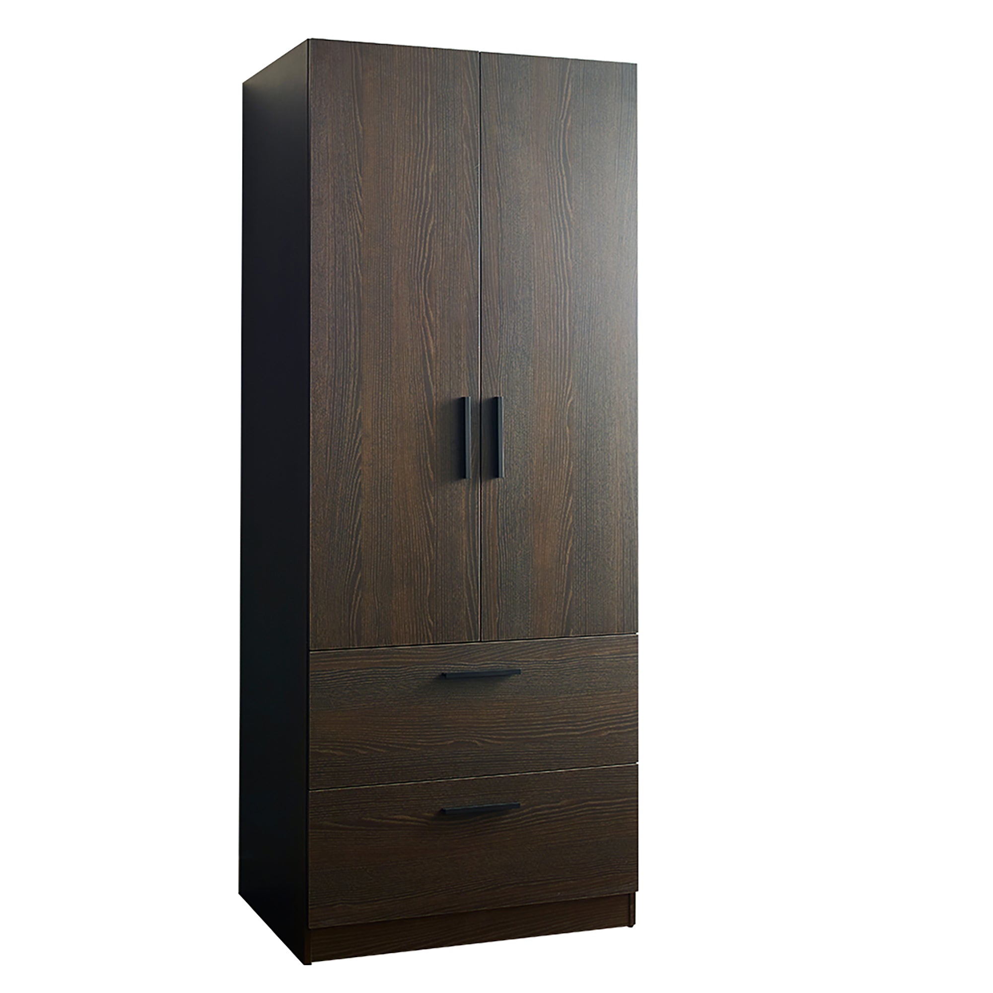 Brook Dark Brown Solid Wood Closet - 2 Doors, Drawers, Bars