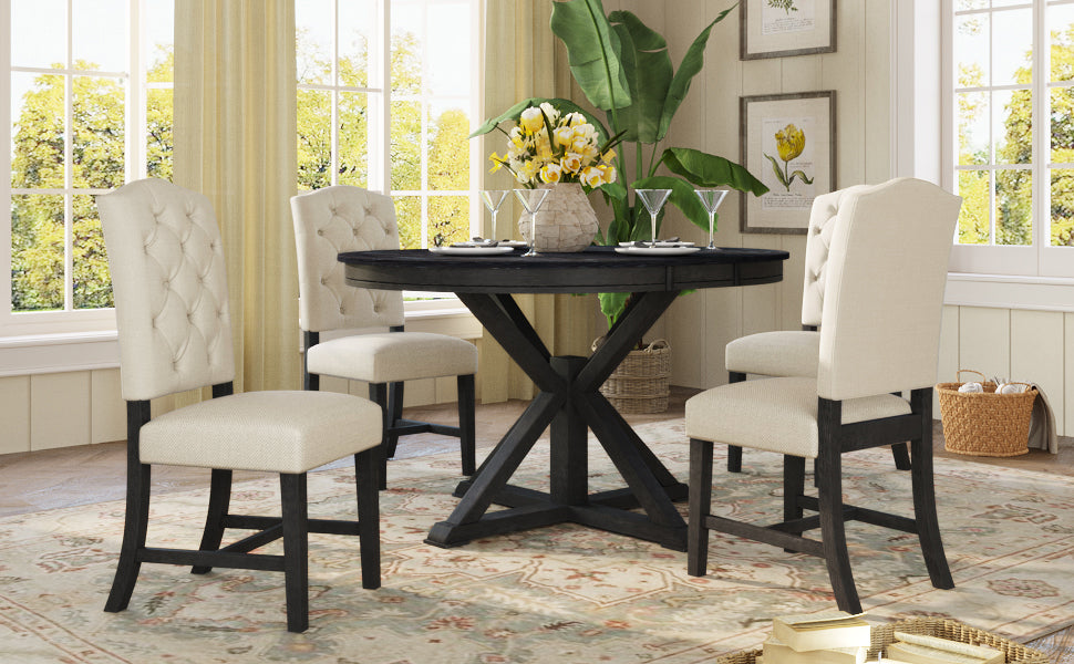 Retro Extendable Dining Table & 4 Chairs Set (Espresso)