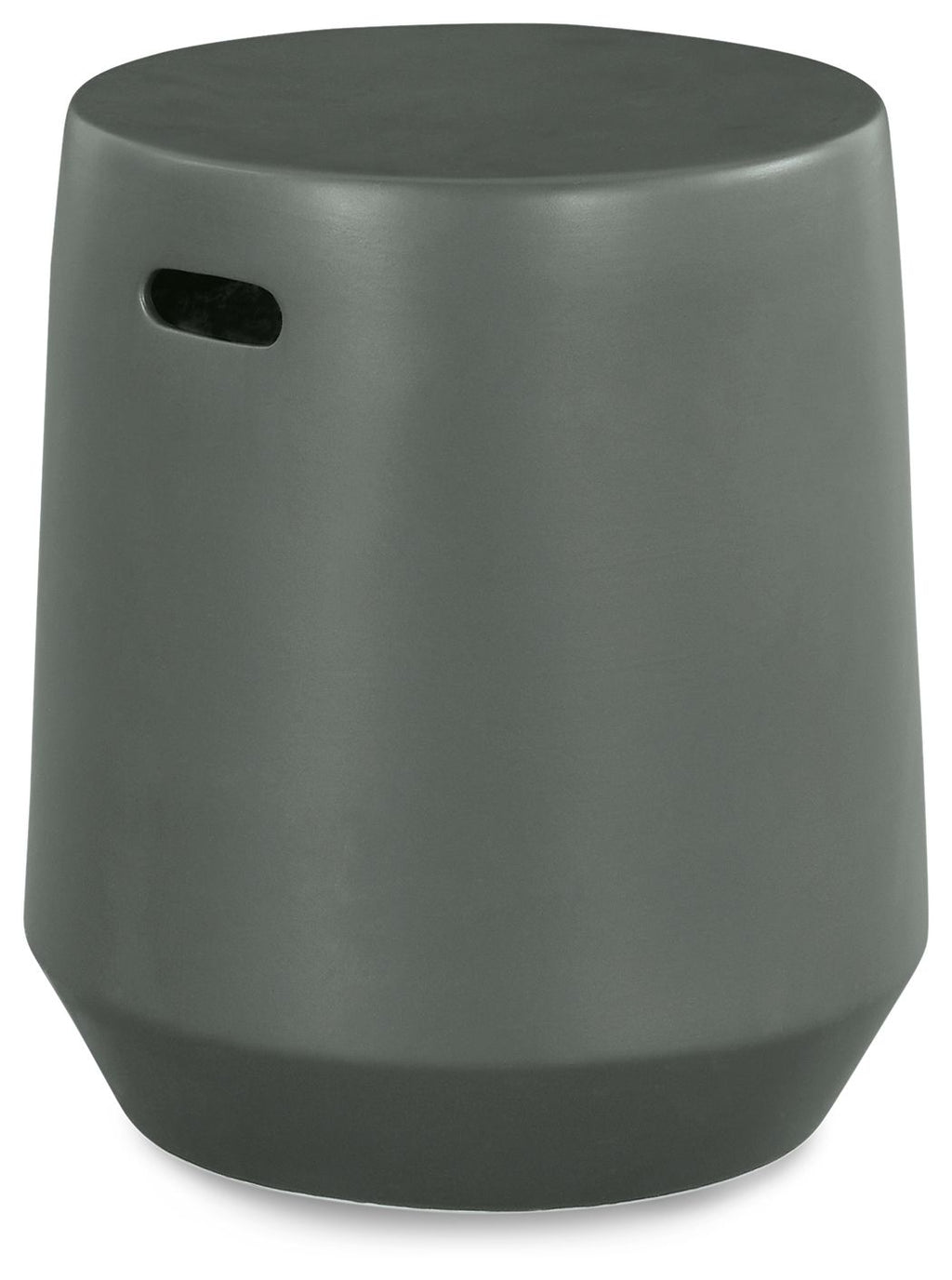 Gray cylindrical stool with oval carry handle cutout