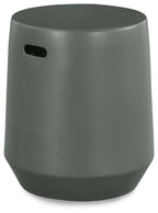 Gray cylindrical stool with oval carry handle cutout