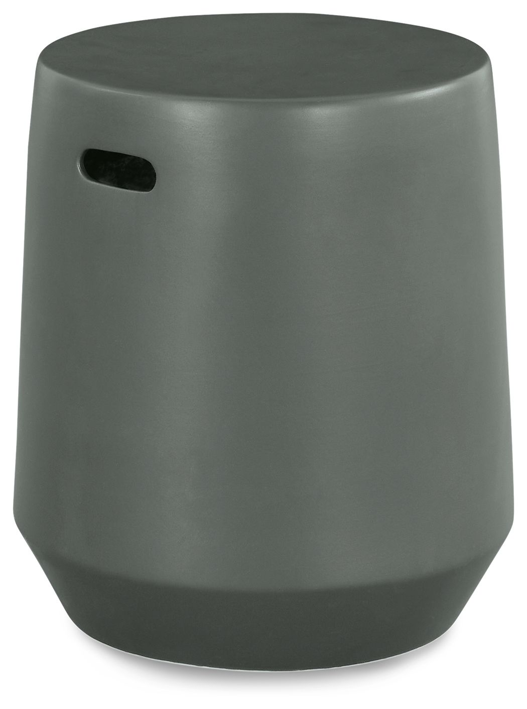 Gray cylindrical stool with oval carry handle cutout