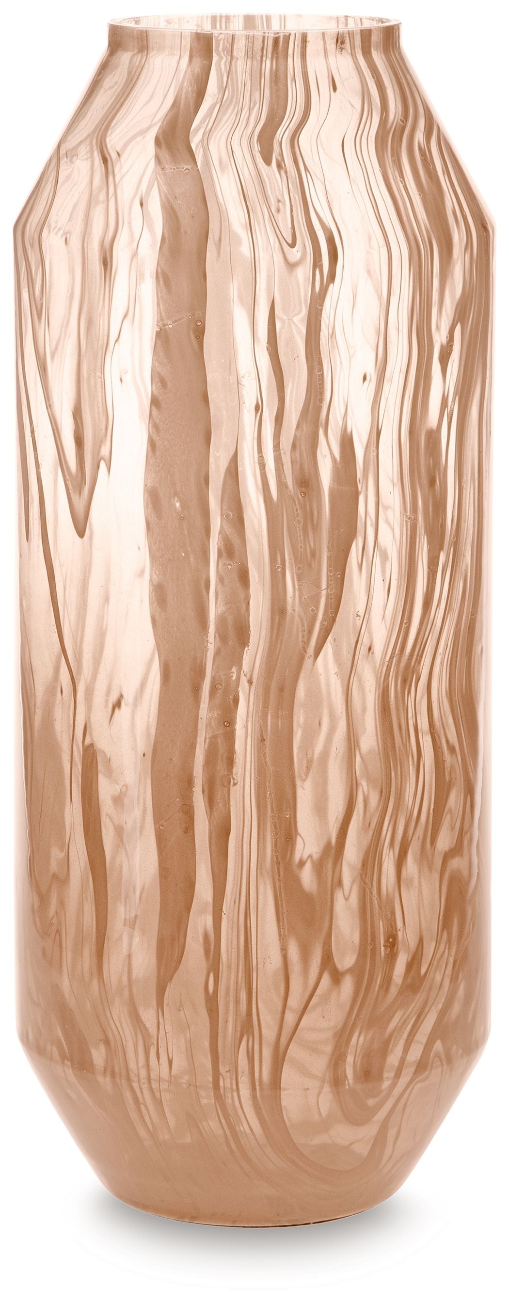 Dushby light brown vase with tall sides and vertical woodgrain swirl pattern