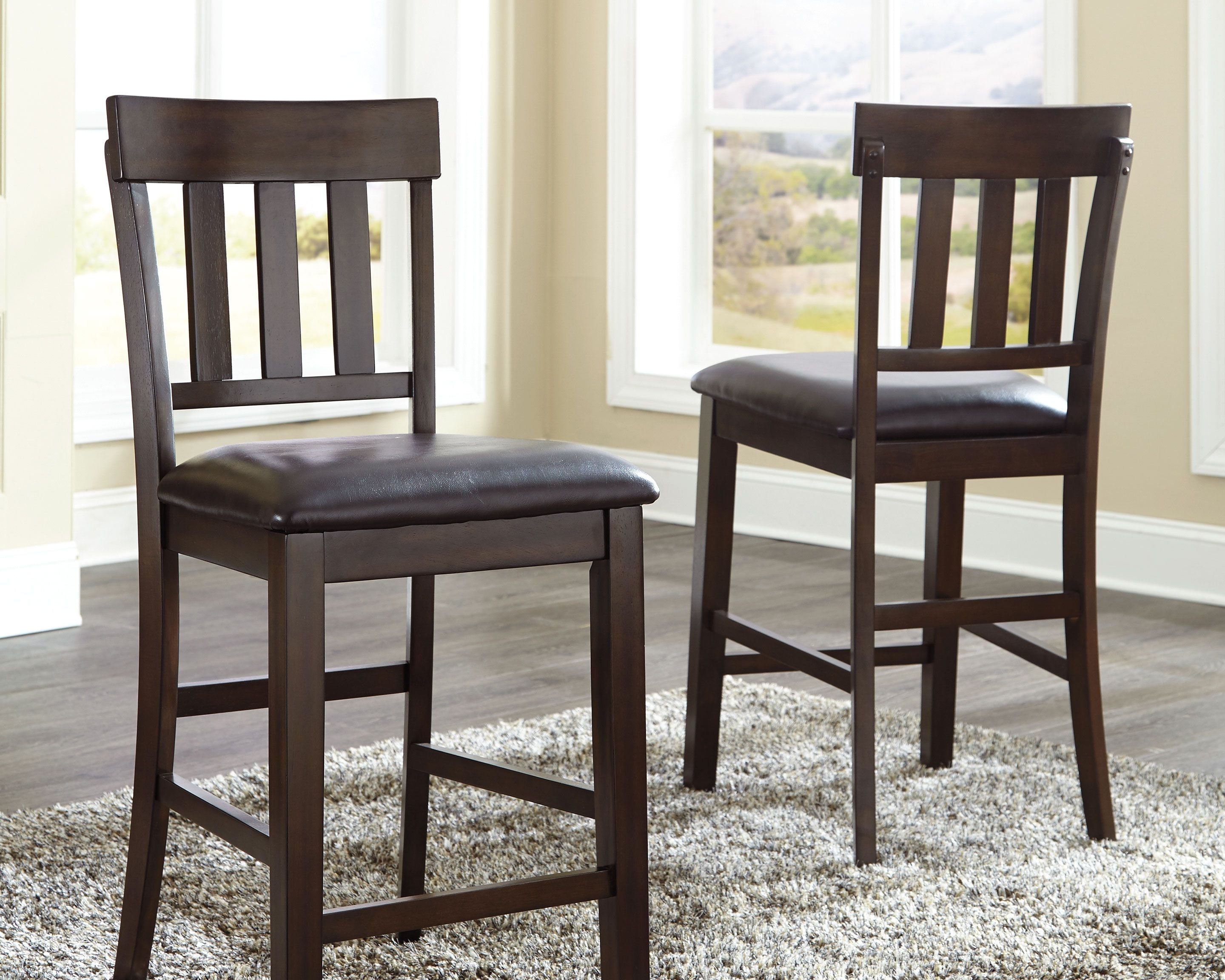 Haddigan Dark Brown Upholstered Barstool (Set of 2) - Padded, Backrest