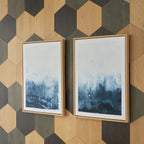 Set of 2 framed abstract blue wall prints with cloudy wave-texture design