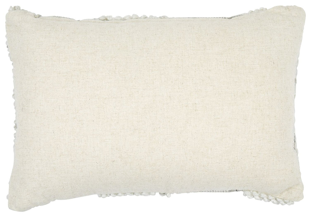 Standon pillow with smooth front and textured stitched hem, light neutral