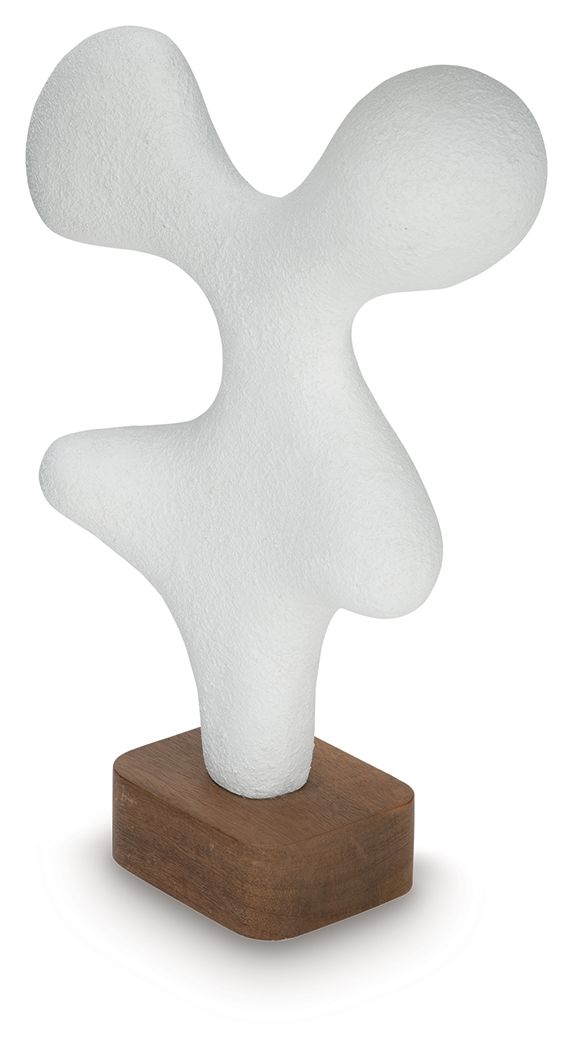 Lavarsen white abstract sculpture with curved arms on wooden pedestal base