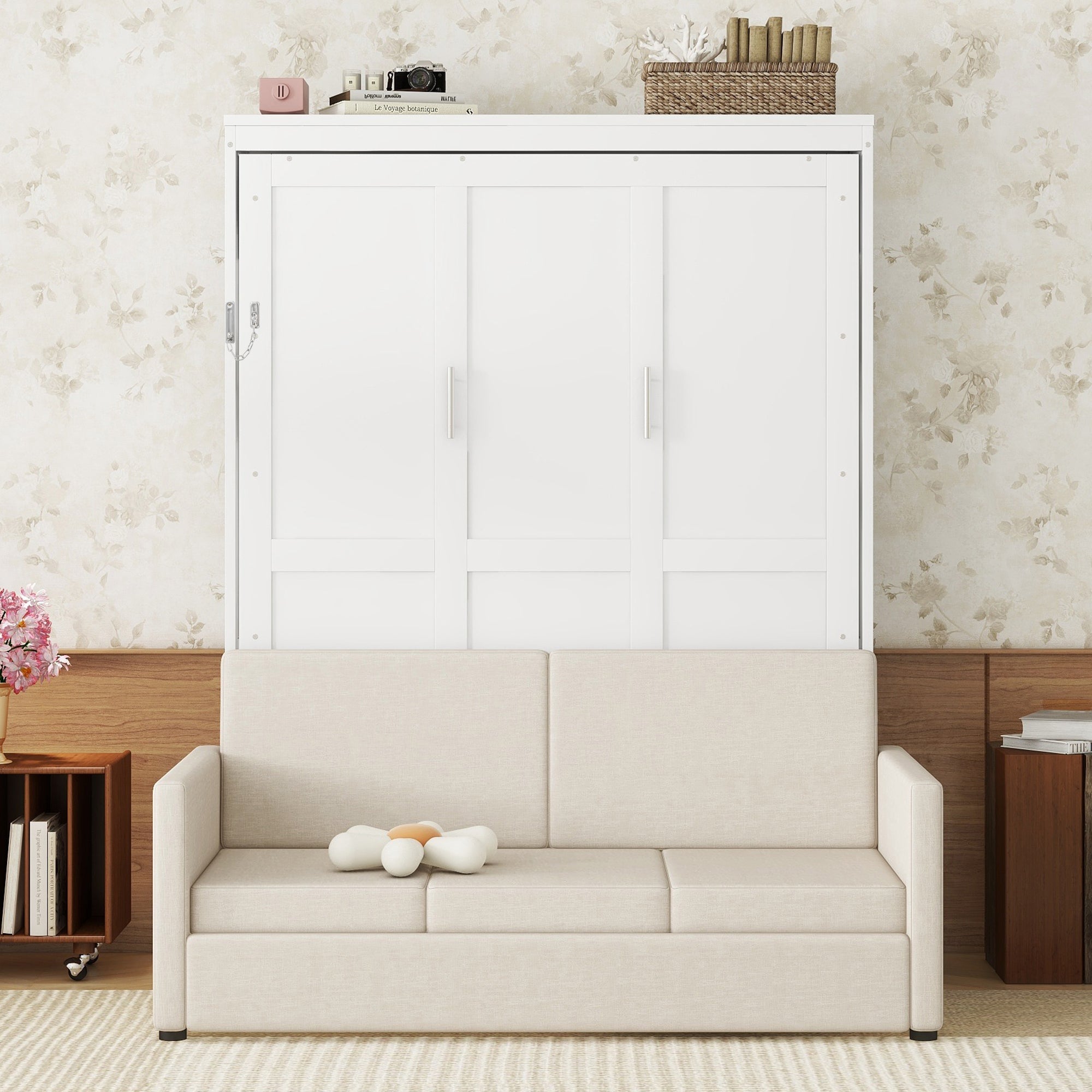 White Queen Size Space Saving Murphy Bed with Cushion