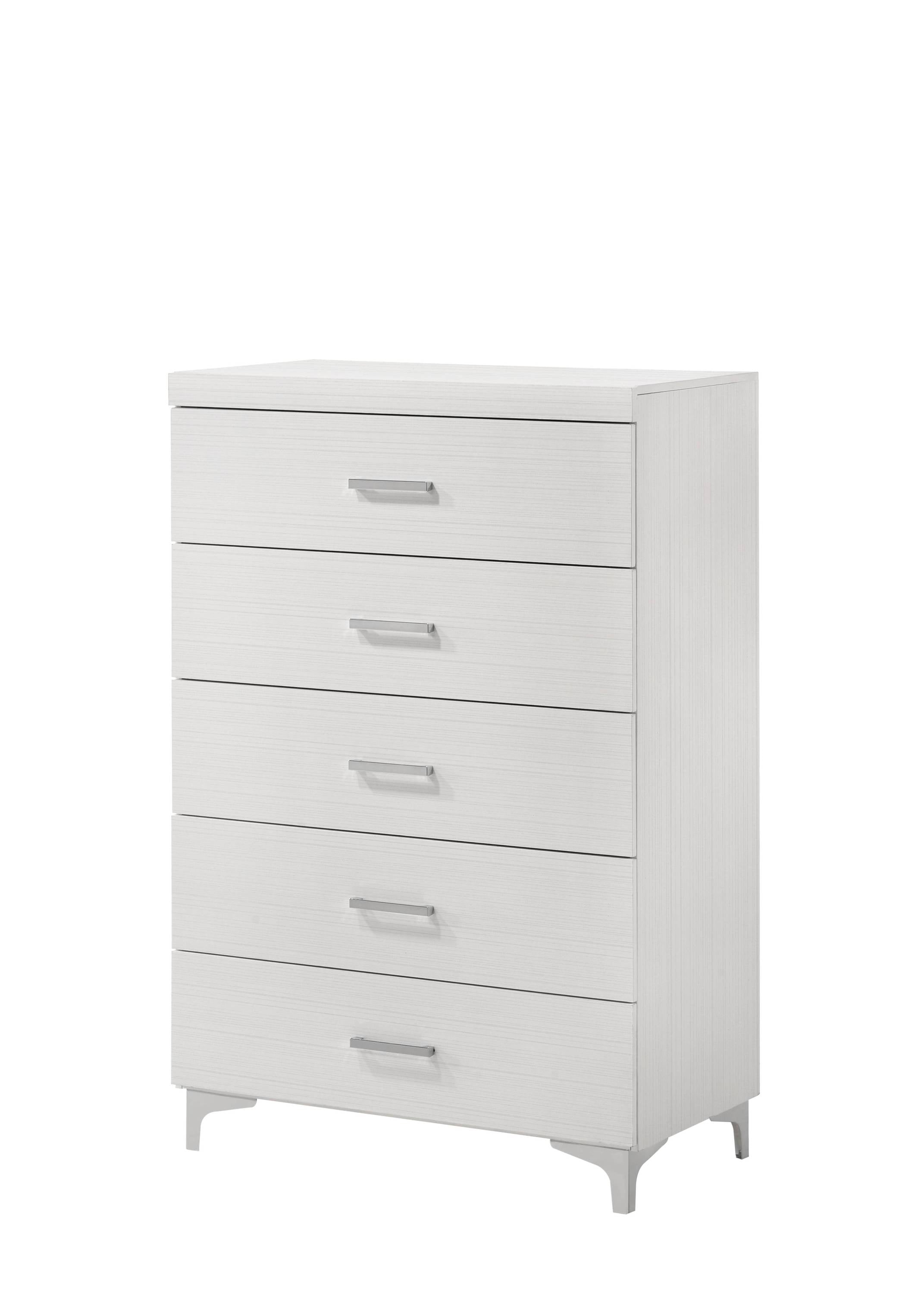 White 5-Drawer Chest - Sleek Metal Legs
