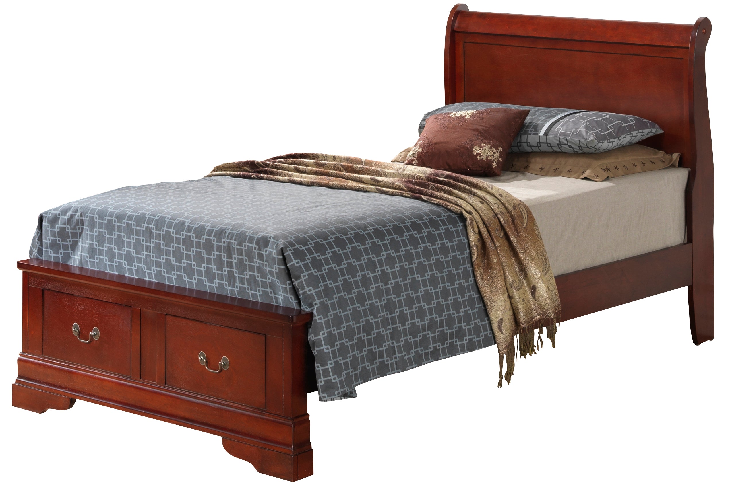 Elegant Cherry Wood Twin Storage Bed | Bedroom Furniture