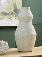 Dawthorne vase in speckled white with rounded shoulders and narrow neck