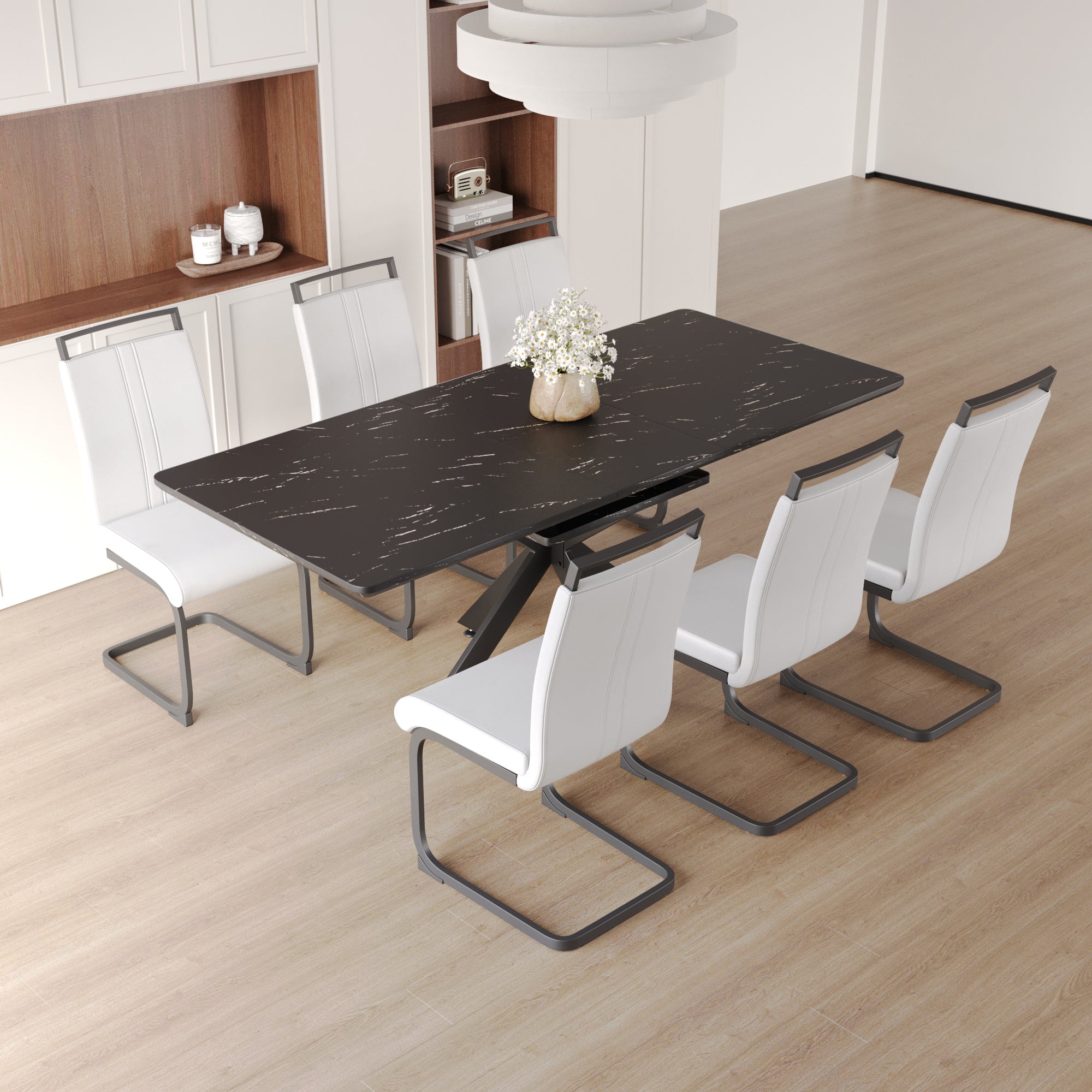 62" Extendable Dining Table Set for 6-8 People