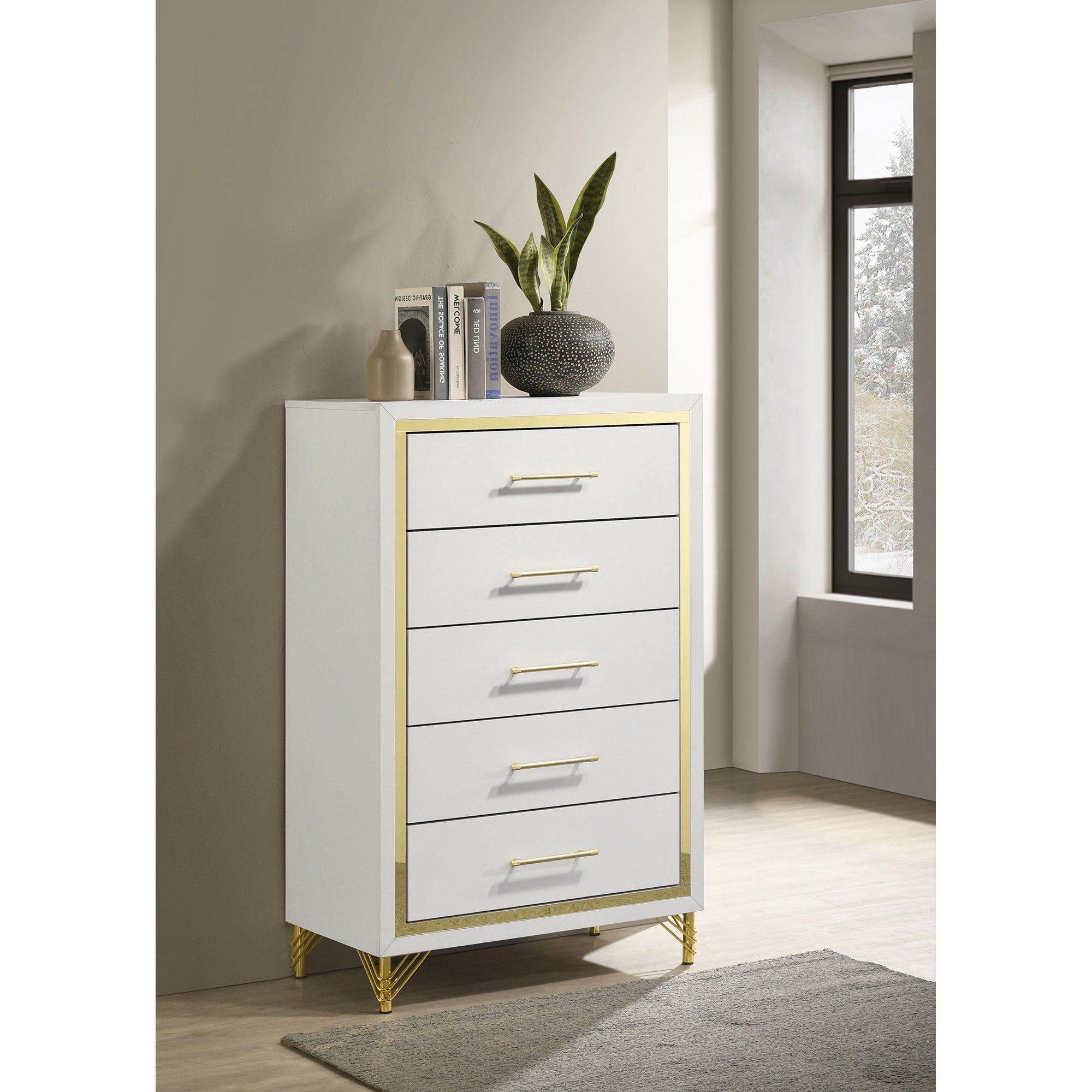 Chesney White 5-Drawer Chest - Modern Bedroom Storage