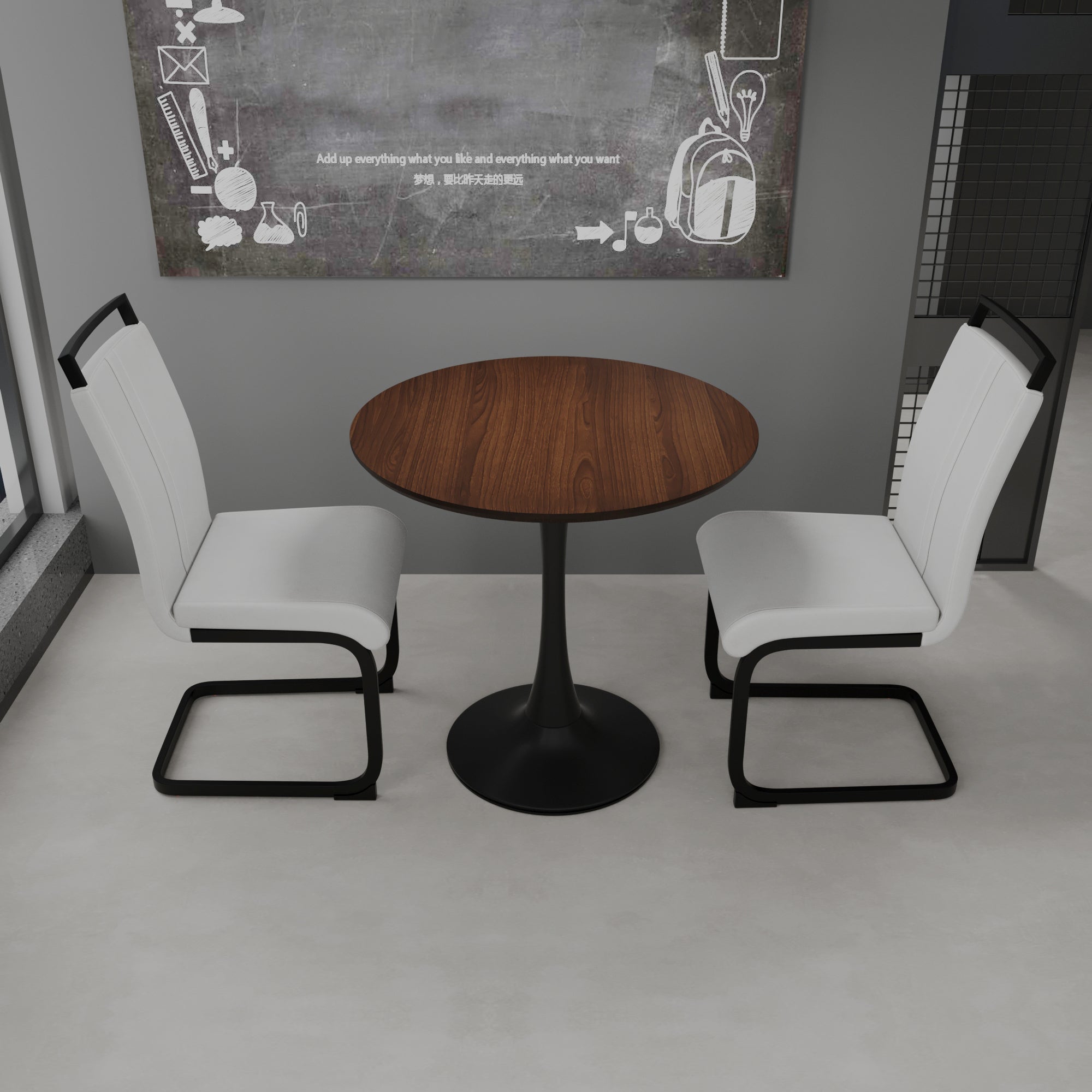 Tulip Dining Table Set, 31.5" Round, Walnut