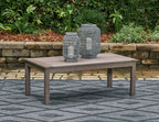 Rectangular cocktail table in brown wood with slatted surface