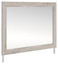 Broachmyn gray bedroom mirror with rectangular frame and angled feet
