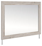 Broachmyn gray bedroom mirror with rectangular frame and angled feet
