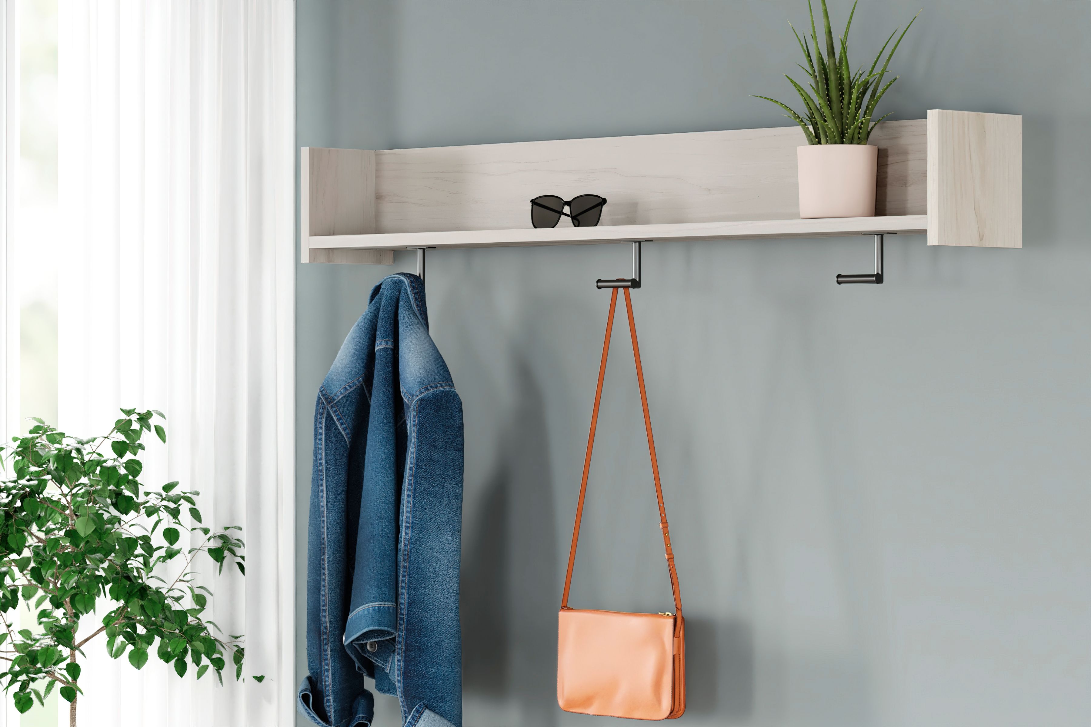 Socalle - Light Natural - Wall Mounted Coat Rack W/shelf