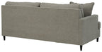 Dark gray fabric left-facing sofa with wide arm and tapered legs