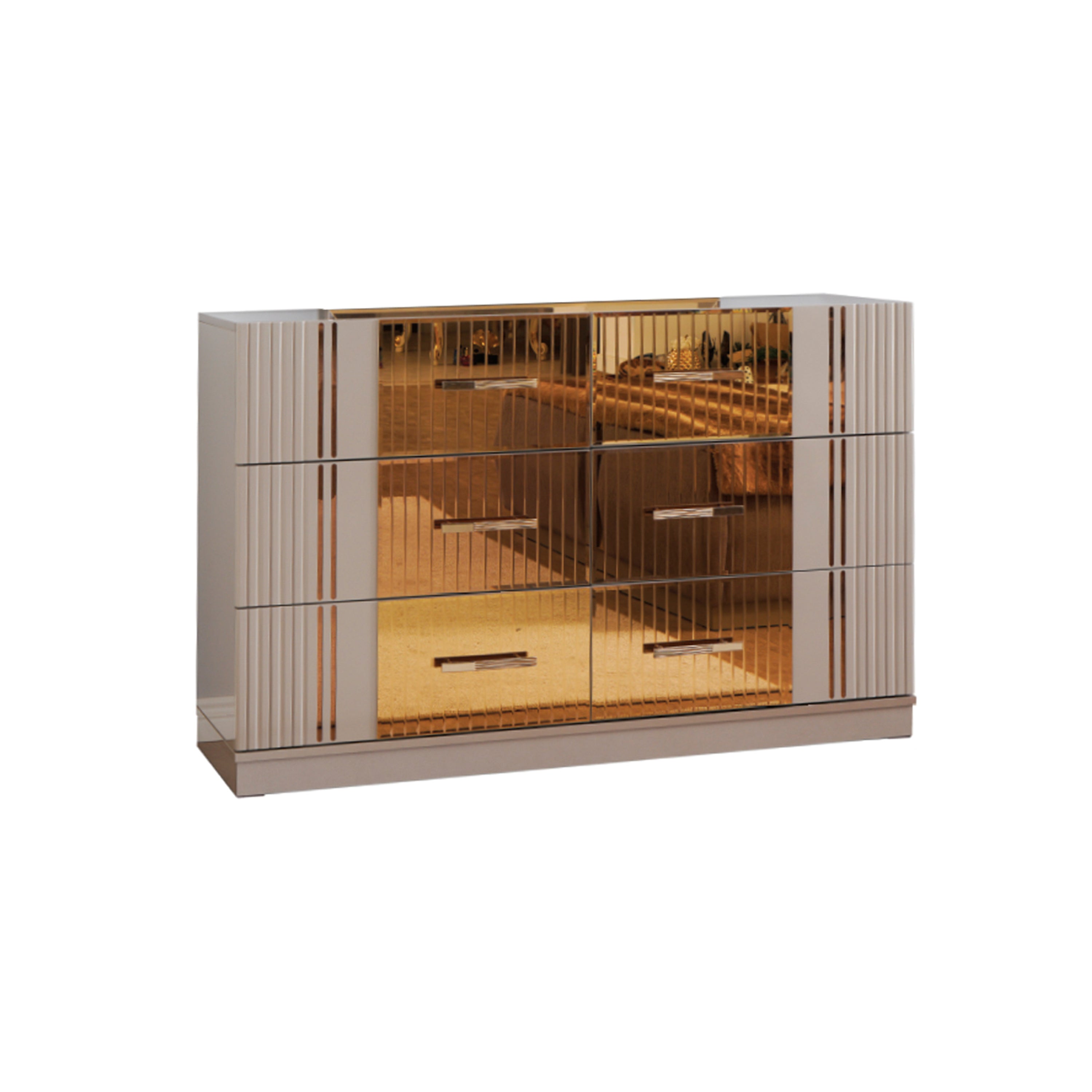 Lorenzo Gold 6-Drawer Gray Wood Dresser - Stylish Storage