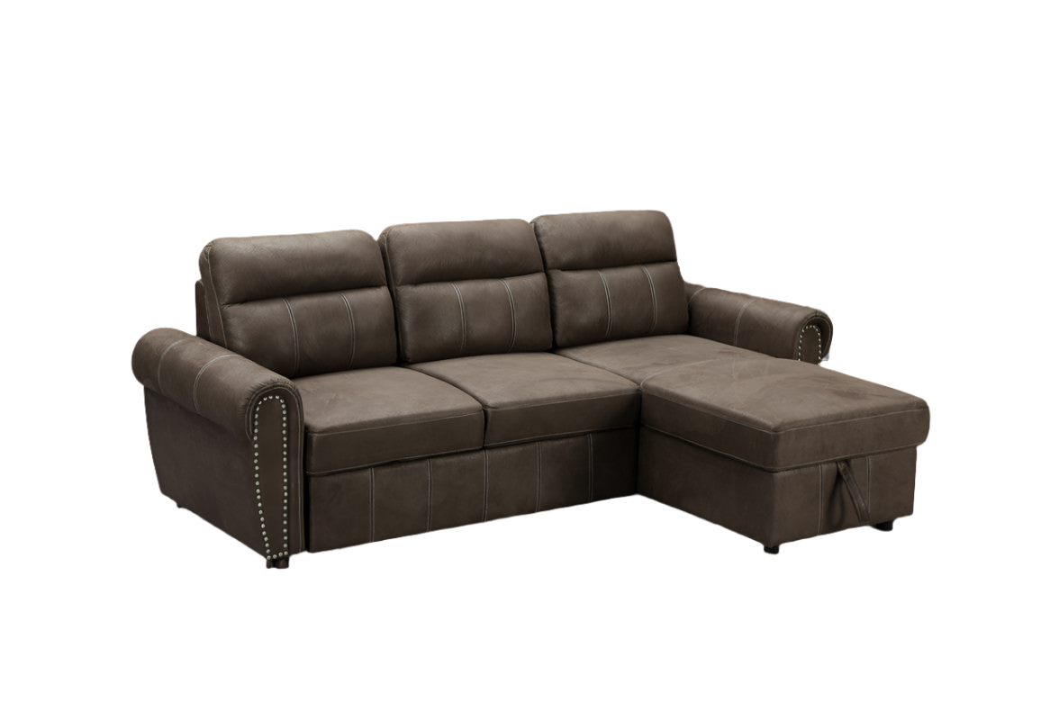 Reversible Sleeper Sectional Sofa w/ Chaise Saddle Brown Microfiber
