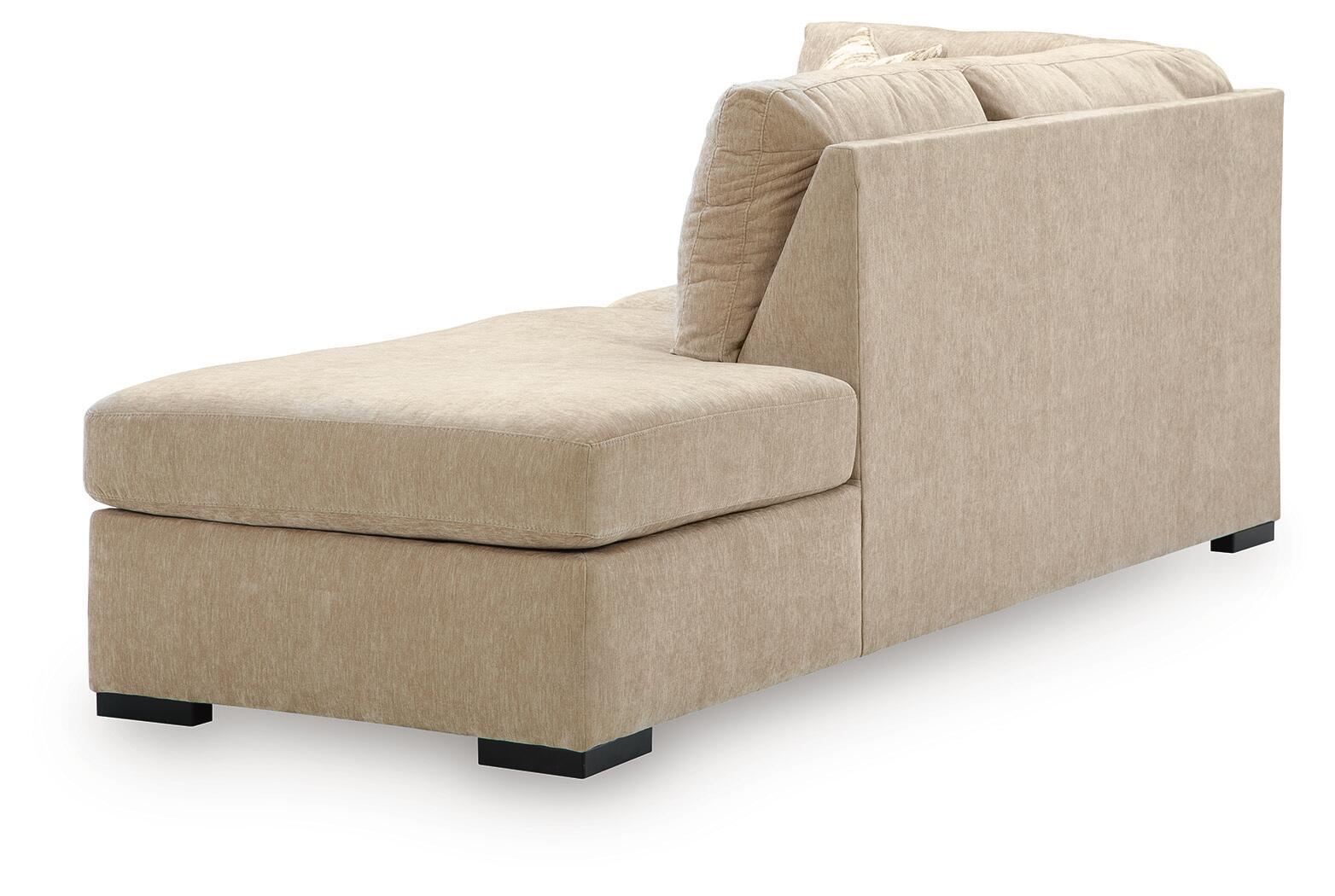 Almond corner chaise with deep seat, corner back cushion, and black legs