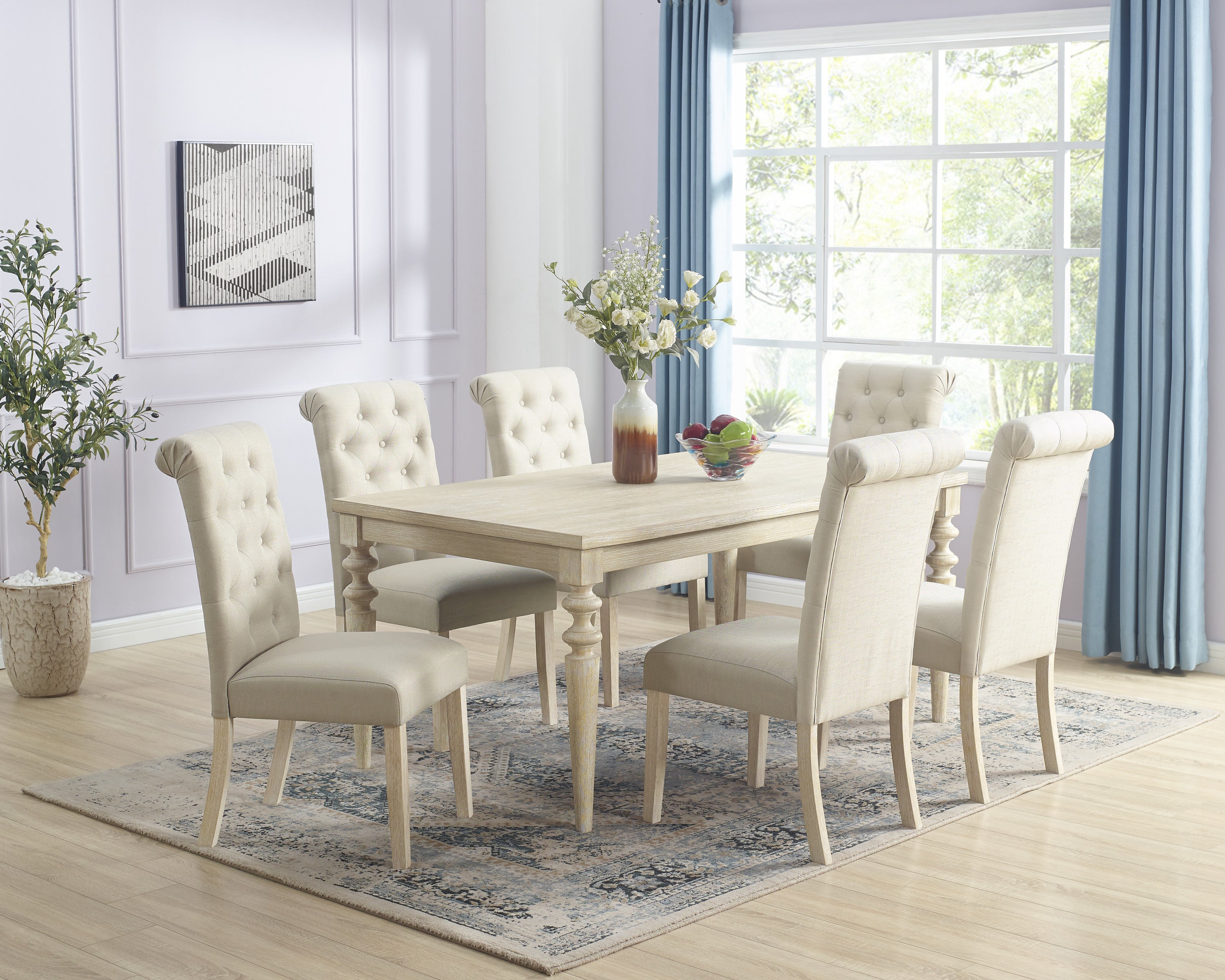 Amonia 7-Pc Dining Set w/ Tufted Chairs