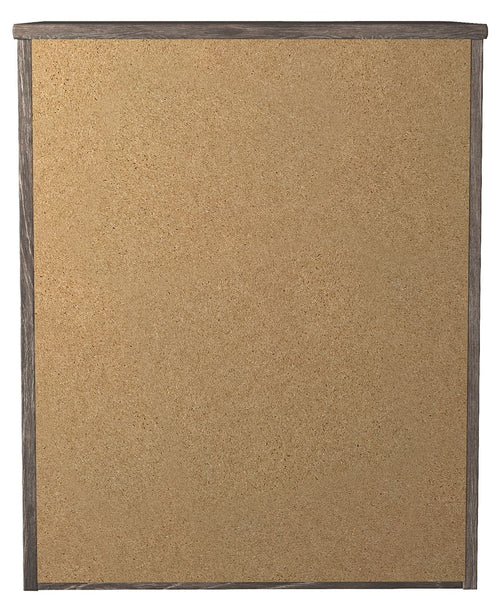 Two-drawer night stand back panel with tan textured surface