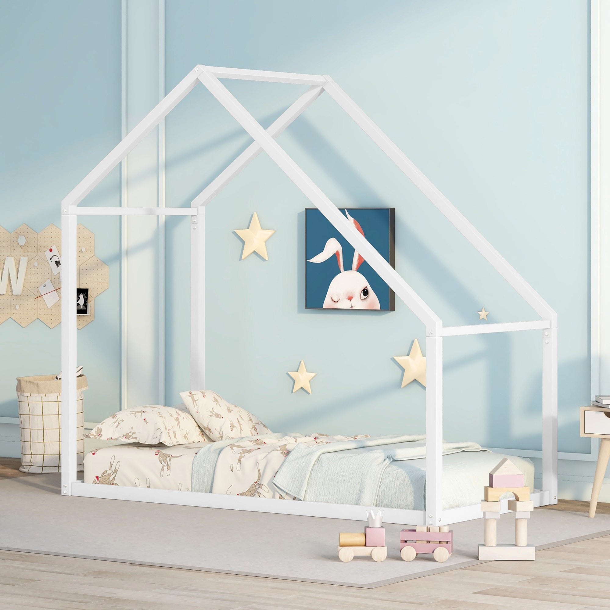 Twin Metal Kids Bed Frame, White