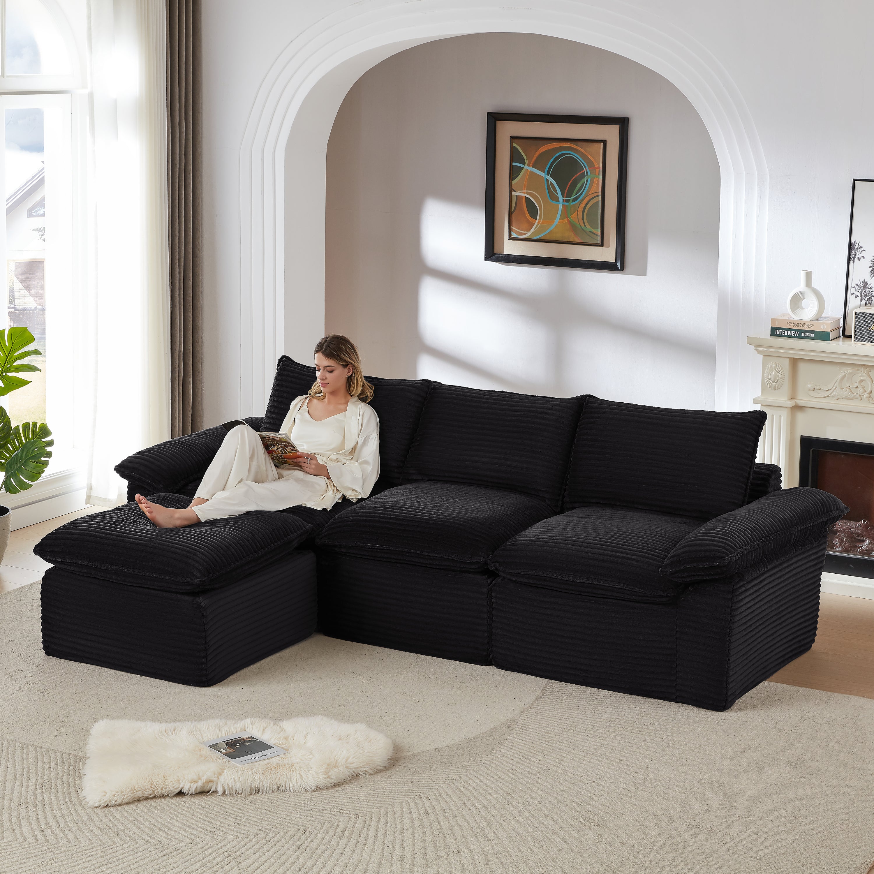 Modern Corduroy Cloud Sofa: Modular, Comfy Living Room Furniture