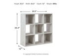 White cube organizer shelving unit with open cubbies, height 35.5 in