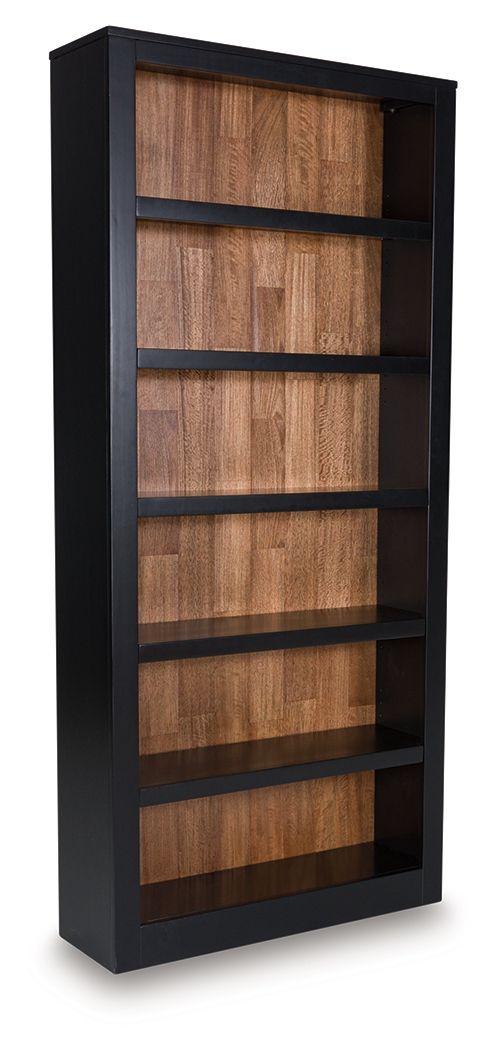 Brown and black bookcase with 4 open shelves