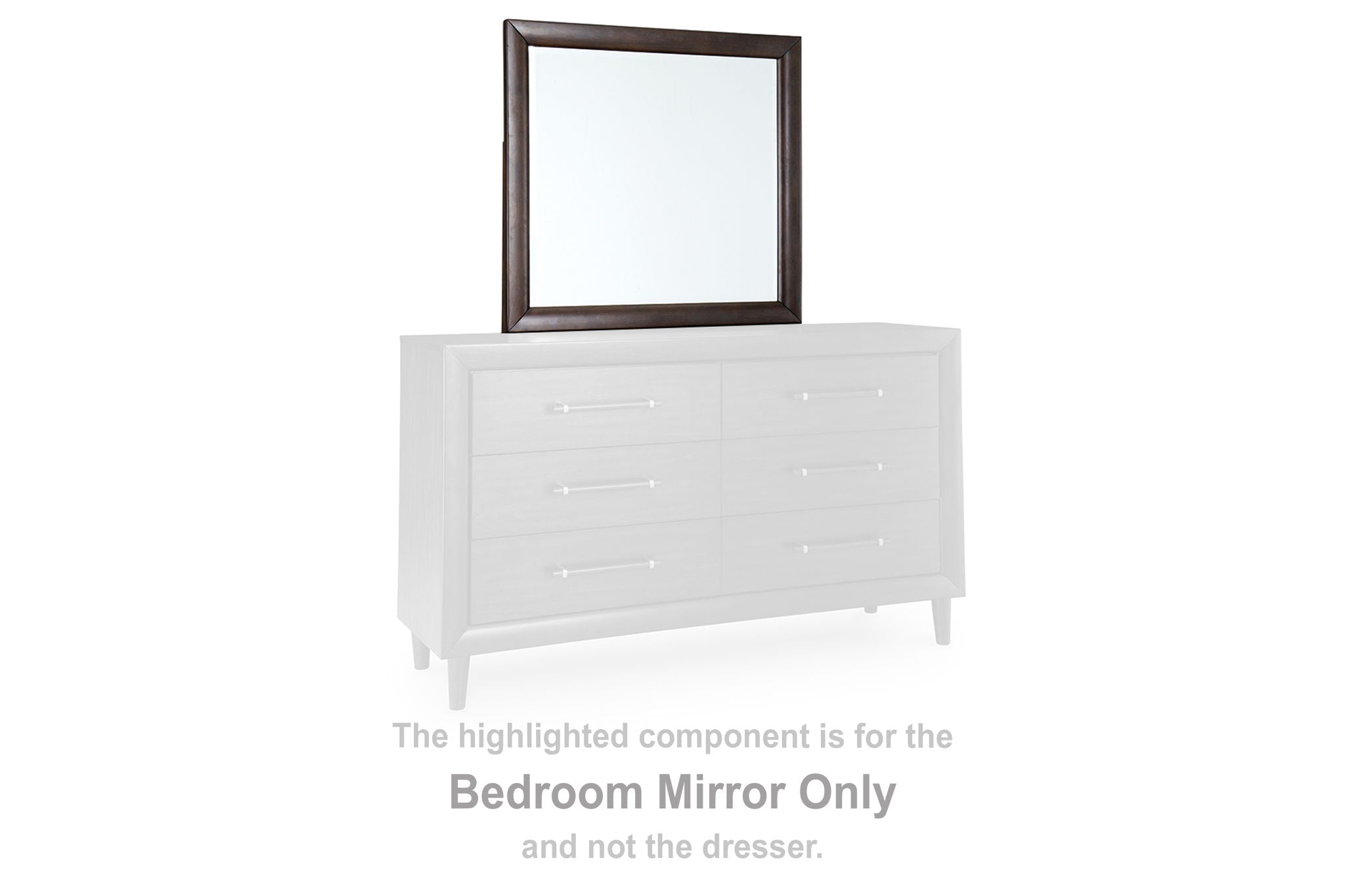Bedroom mirror with merlot frame set atop white drawer dresser