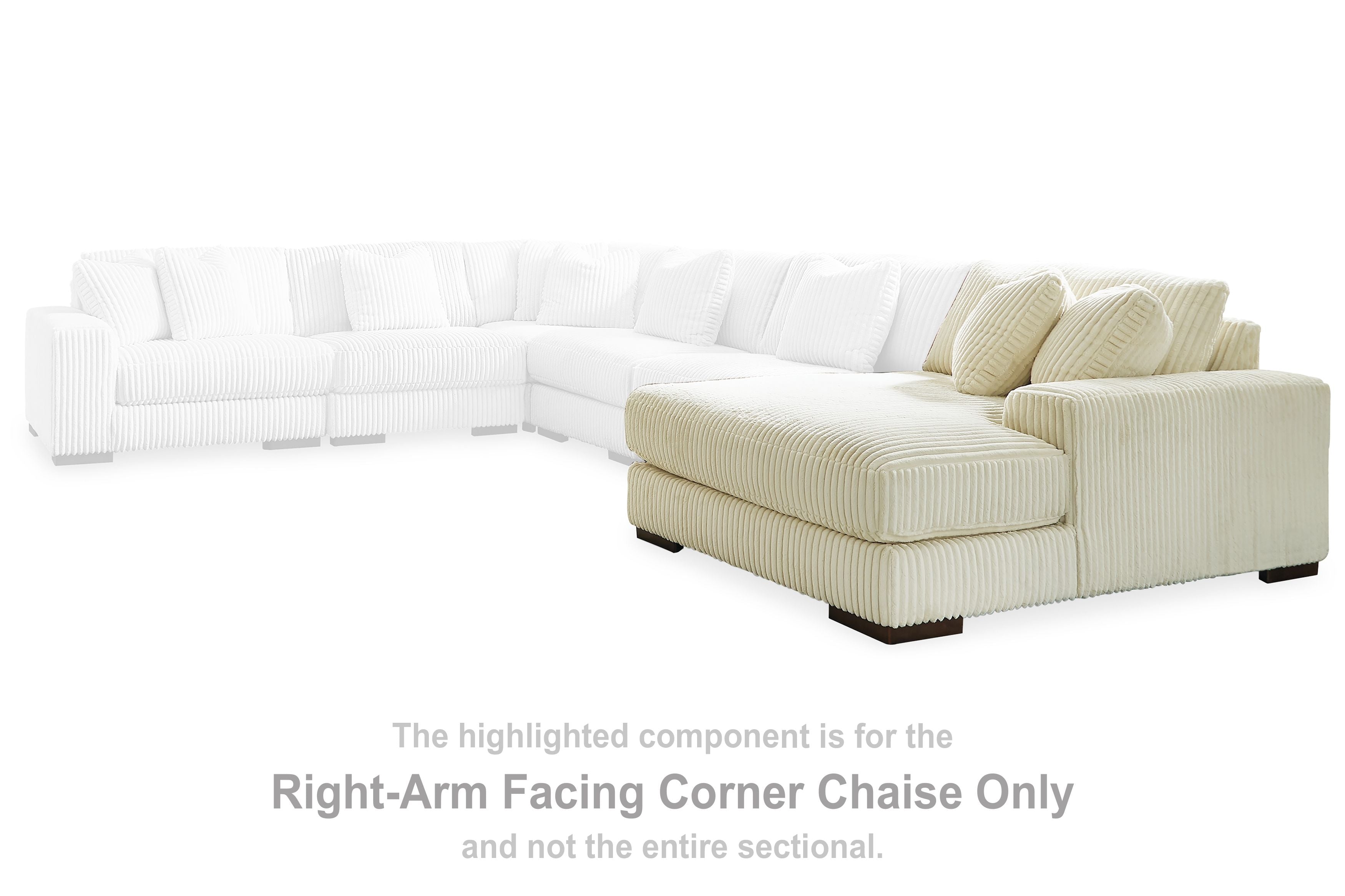 Ivory right-arm corner chaise section with deep seat and two back cushions