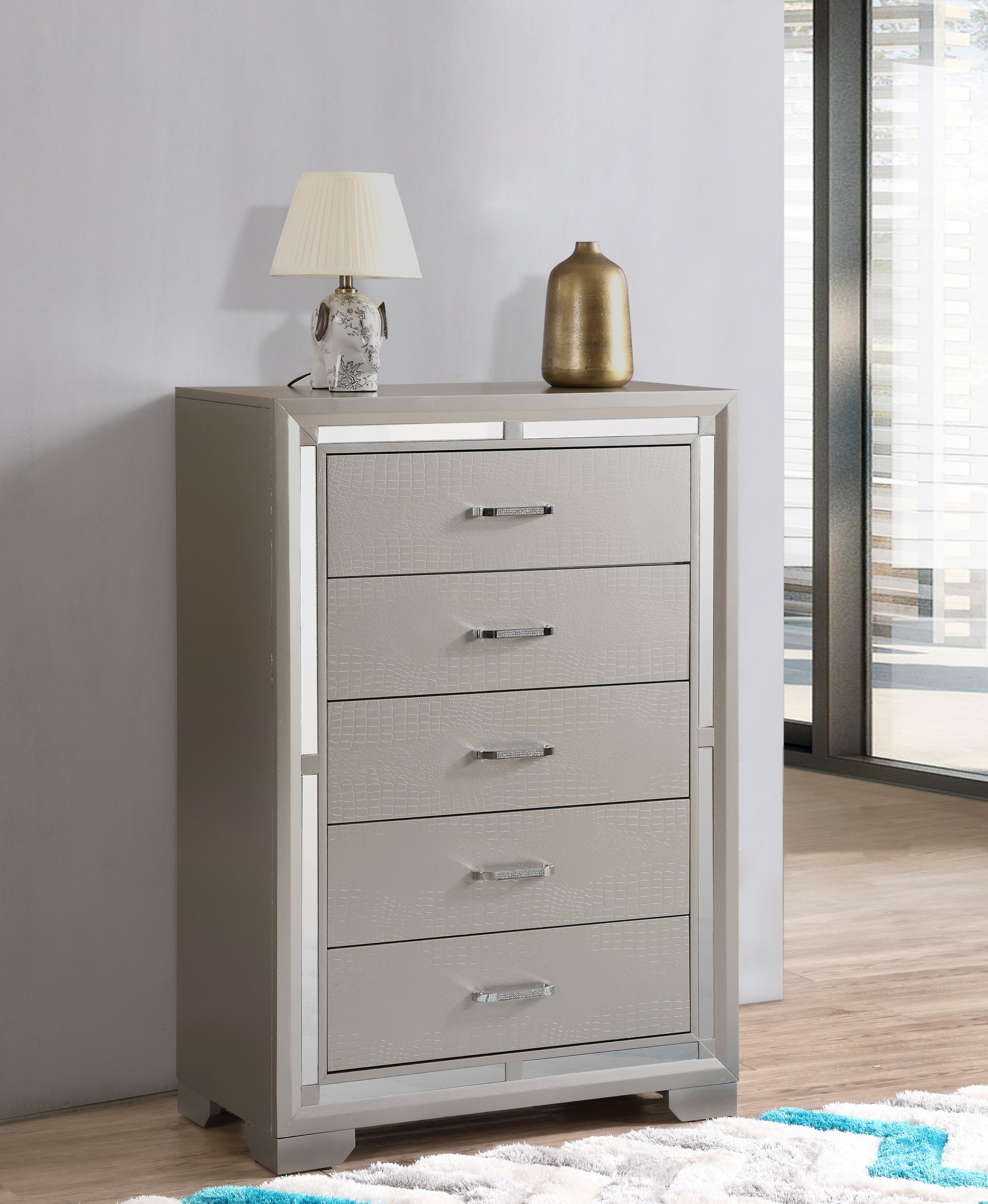 Alana G6800-CH Chest - Silver Champagne Bedroom Storage