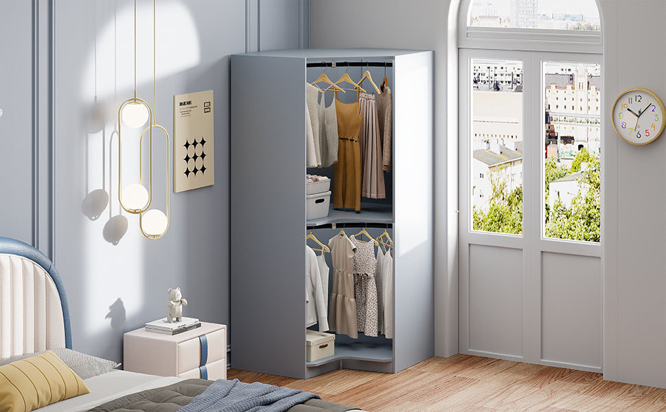 Polygon Corner Wardrobe - Gray (Save Space)