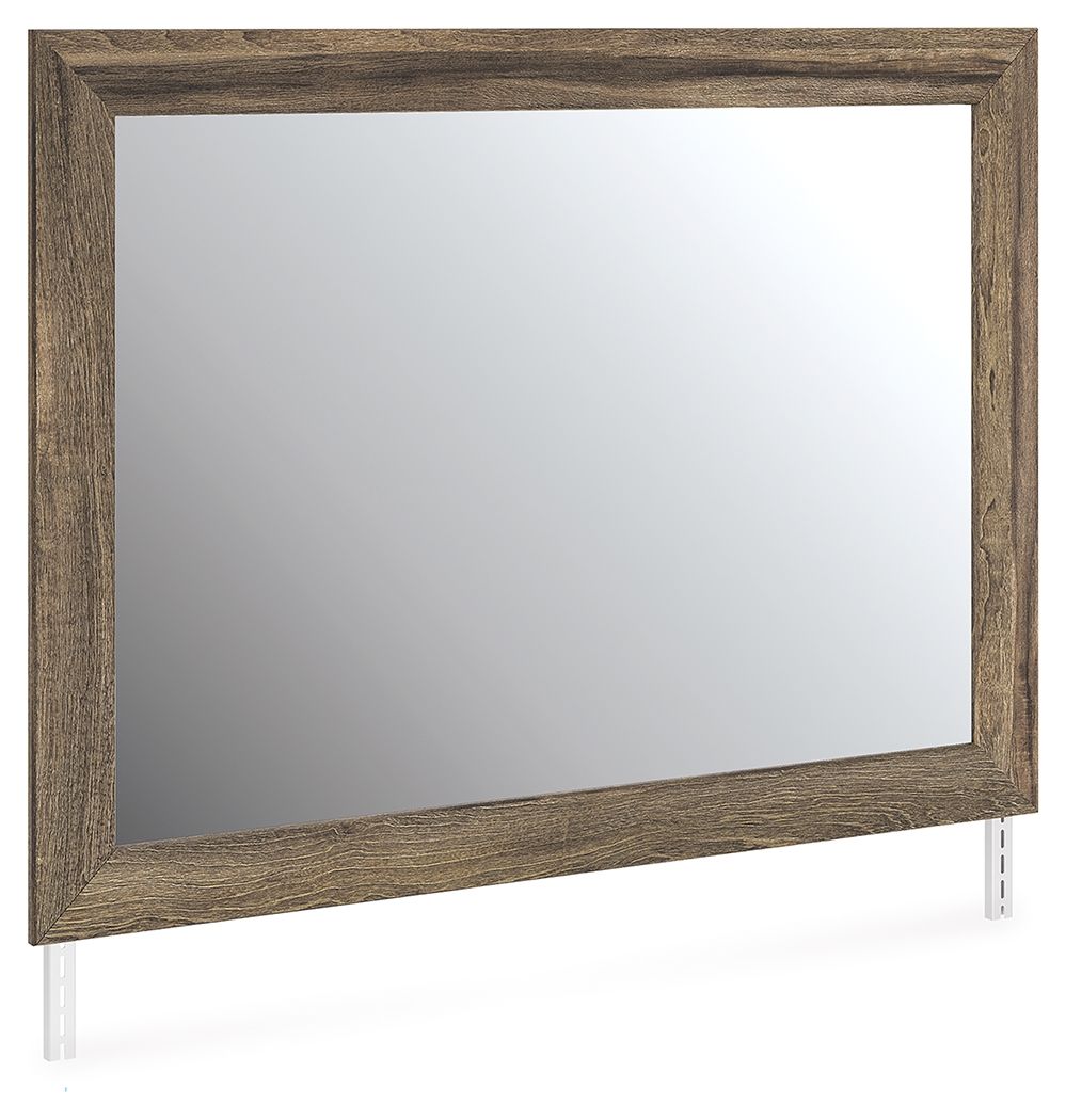 Elbrim bedroom mirror with brown wood rectangular frame and reflective glass