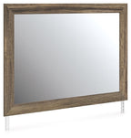Elbrim bedroom mirror with brown wood rectangular frame and reflective glass