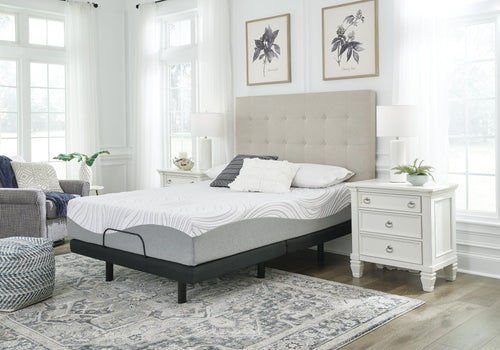 12-inch memory foam mattress with white wave-pattern top and gray base
