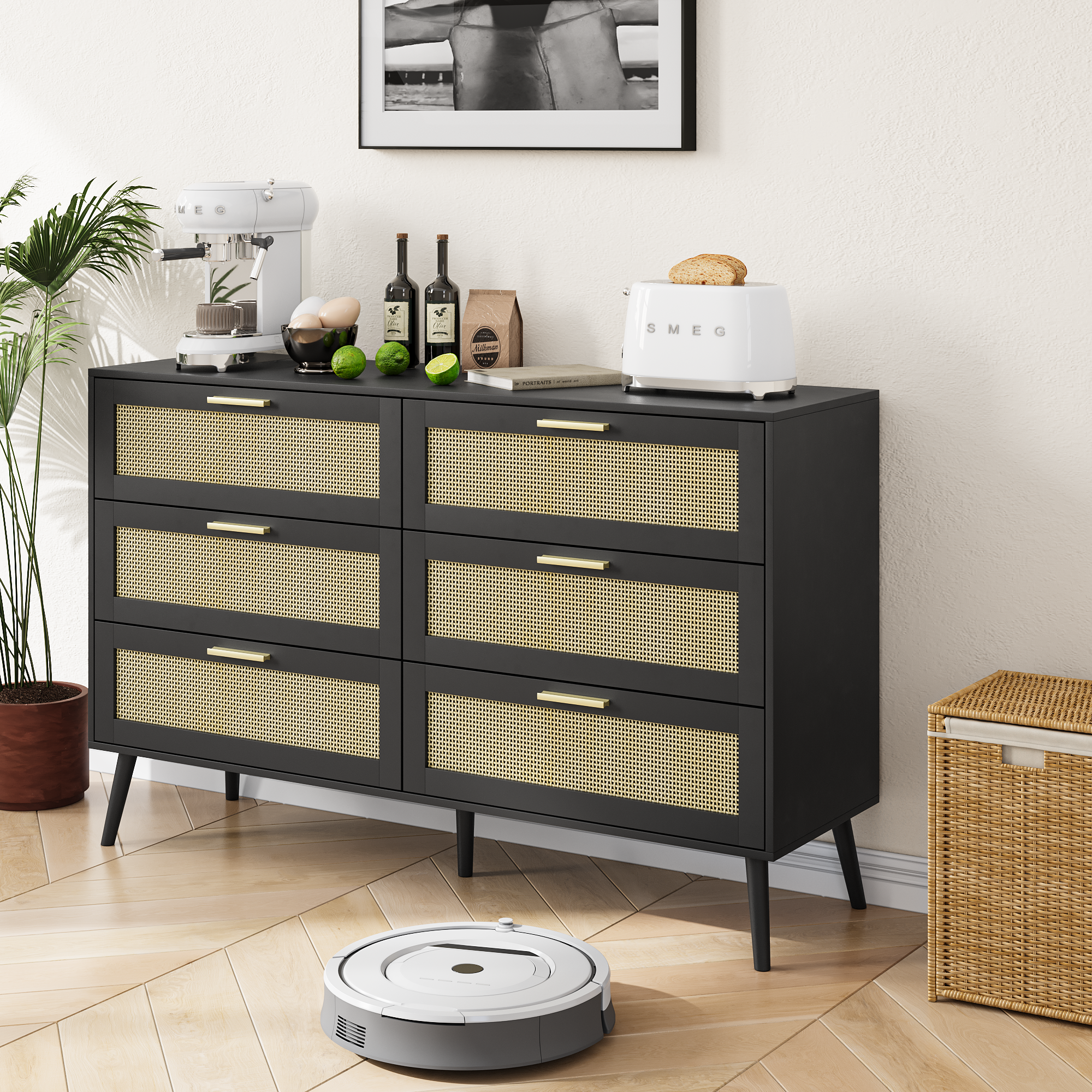 Rattan Dresser | 6-Drawer Chest for Bedroom
