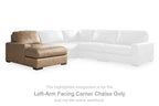 Left-arm facing corner chaise component with padded seat and back, sahara brown upholstery