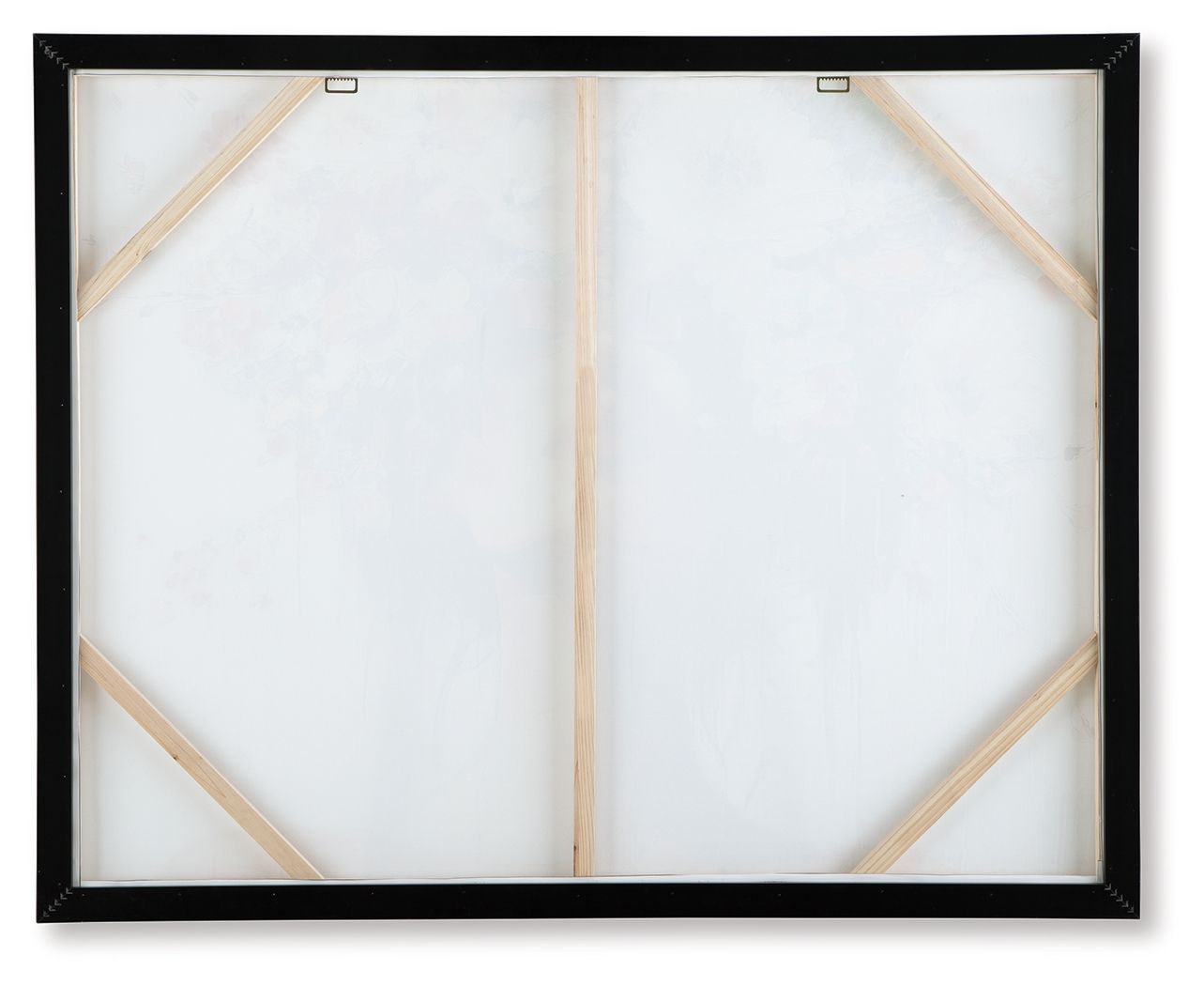 Framed wall art back with plain backing and hanging hardware, black frame