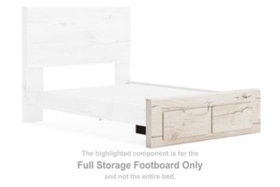 Light natural wood storage footboard with front drawer panel