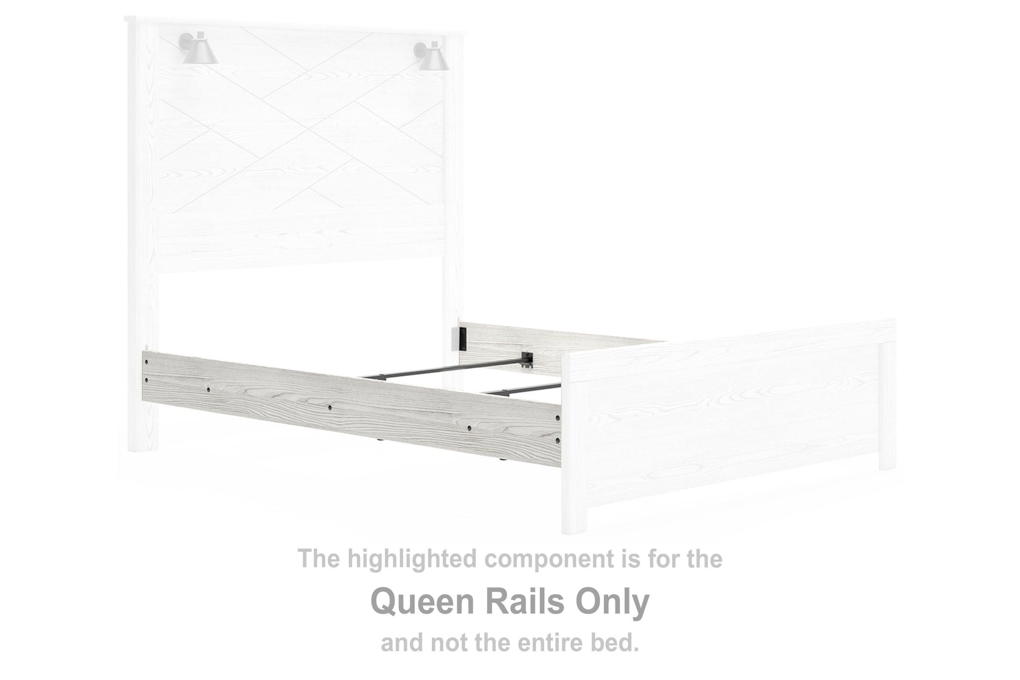 White bed queen rails, metal rail frame with mounting brackets
