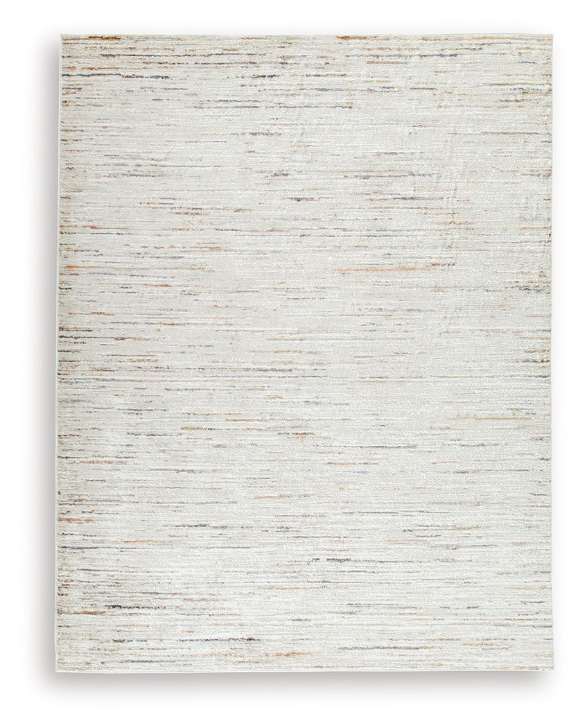 Harjot beige area rug with distressed linear speckle pattern and bordered edge