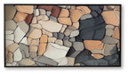 Abstract multi-color stone wall art print in black, tan, white, and gray pieces