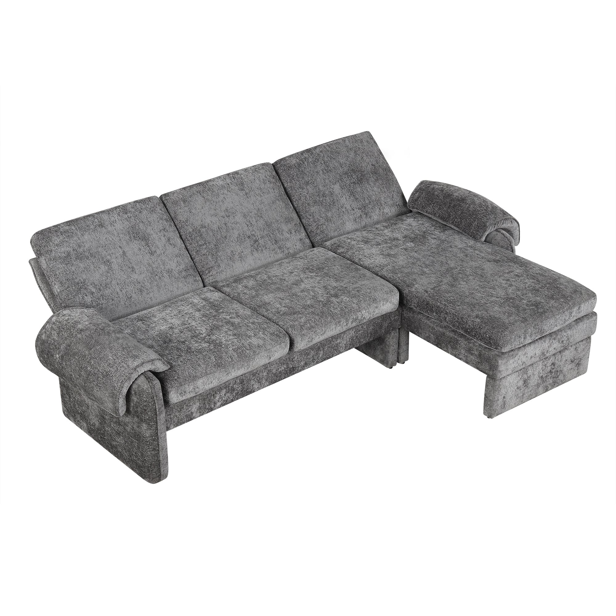 Convertible Futon Sofa Bed with Reversible Chaise, Gray Chenille