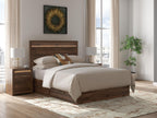 Light brown panel storage bed with two under-bed drawers and white bedding