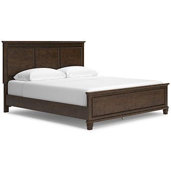 Brown California king panel bed rails with matching headboard and footboard